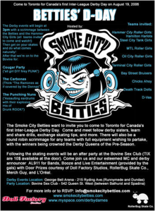Poster for Betties' D-Day. Held in August 2006, it was the first tournament in Canadian flat-track roller derby. 