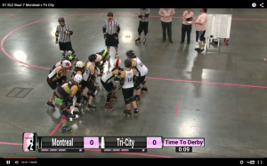 Montreal and Tri-City prepare for the opening jam of last year's all-Canadian playoff showdown. (From WFTDA.TV)